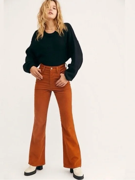 Levi's Premium Ribcage Flare Corduroy Pants Burnt Orange Rust High Rise Size 24 - Picture 5 of 15